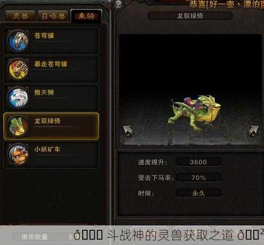 🐉 斗战神的灵兽获取之道 🐲