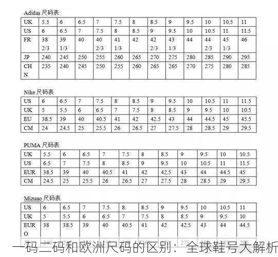 一码二码和欧洲尺码的区别：全球鞋号大解析