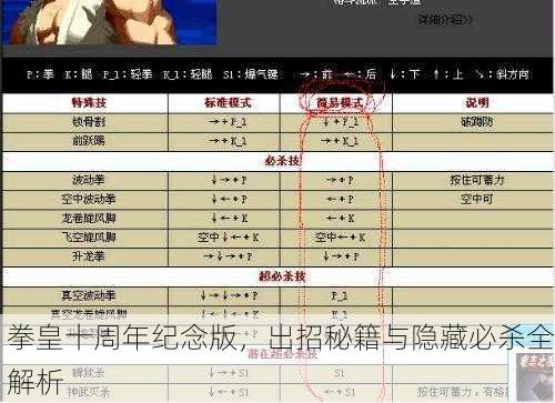 拳皇十周年纪念版，出招秘籍与隐藏必杀全解析