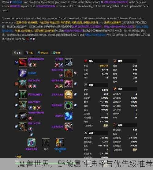 魔兽世界，野德属性选择与优先级推荐