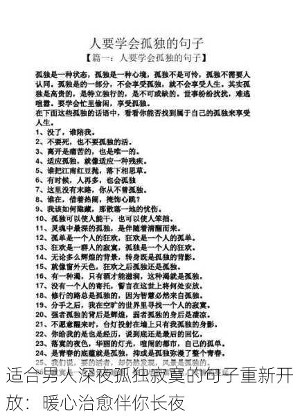 适合男人深夜孤独寂寞的句子重新开放：暖心治愈伴你长夜