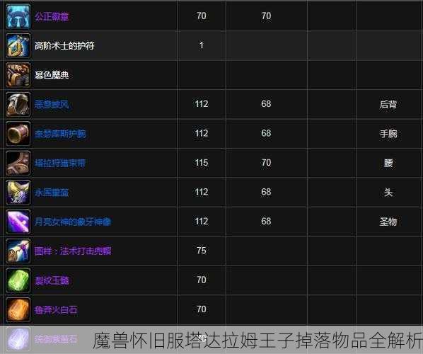 魔兽怀旧服塔达拉姆王子掉落物品全解析