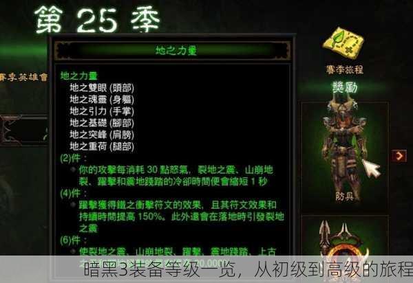 暗黑3装备等级一览，从初级到高级的旅程