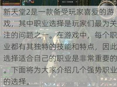 新天堂2是一款备受玩家喜爱的游戏，其中职业选择是玩家们最为关注的问题之一。在游戏中，每个职业都有其独特的技能和特点，因此选择适合自己的职业是非常重要的。下面将为大家介绍几个强势职业的选择。