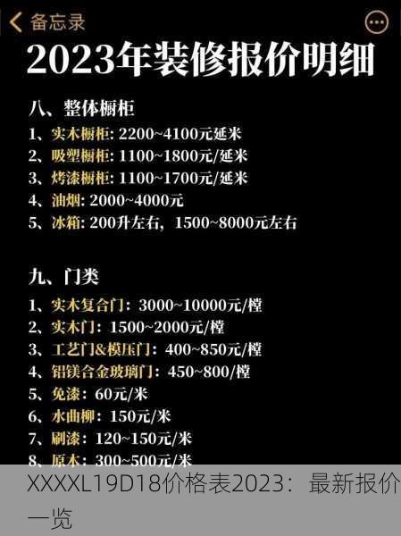 XXXXL19D18价格表2023：最新报价一览