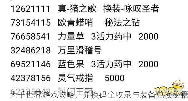 大千世界游戏攻略，兑换码全收录与装备兑换秘籍
