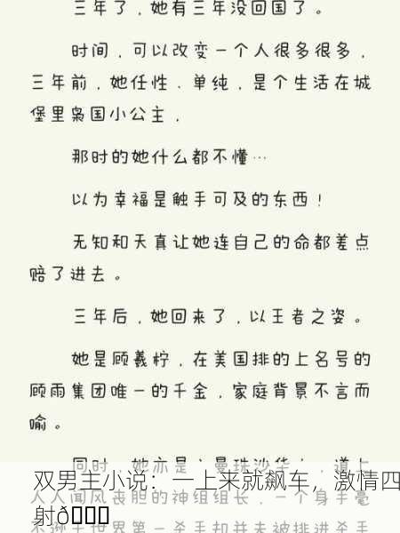 双男主小说：一上来就飙车，激情四射🚗