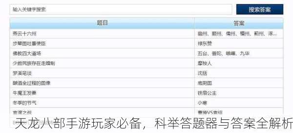 天龙八部手游玩家必备，科举答题器与答案全解析