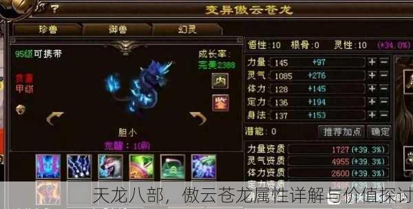 天龙八部，傲云苍龙属性详解与价值探讨