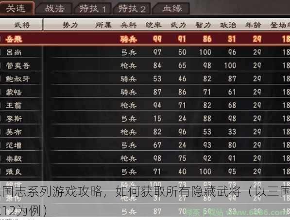 三国志系列游戏攻略，如何获取所有隐藏武将（以三国志12为例）