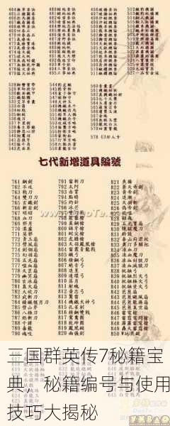三国群英传7秘籍宝典，秘籍编号与使用技巧大揭秘