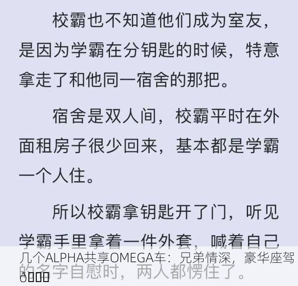 几个ALPHA共享OMEGA车：兄弟情深，豪华座驾 🚗