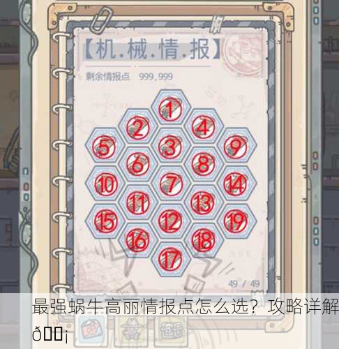 最强蜗牛高丽情报点怎么选？攻略详解💡