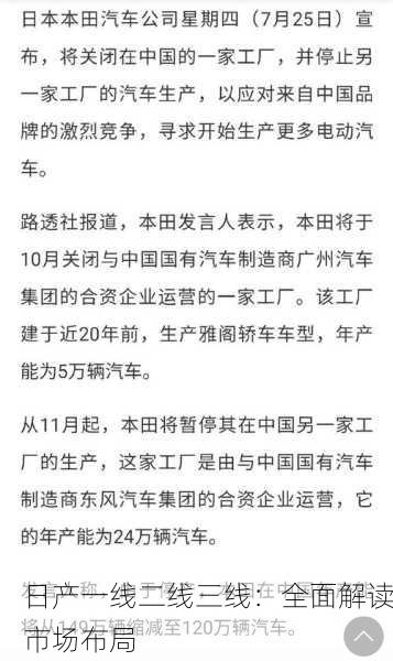 日产一线二线三线：全面解读市场布局
