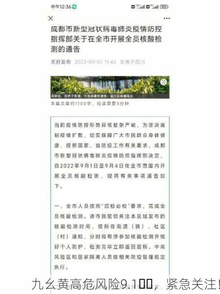 九幺黄高危风险9.1⚠️，紧急关注！