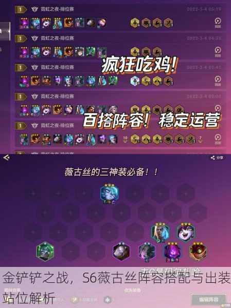 金铲铲之战，S6薇古丝阵容搭配与出装站位解析