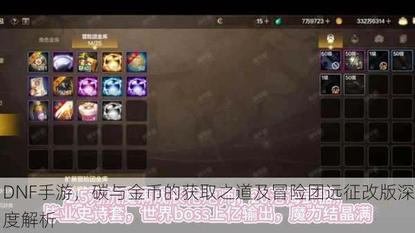DNF手游，碳与金币的获取之道及冒险团远征改版深度解析