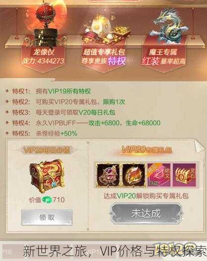 新世界之旅，VIP价格与特权探索