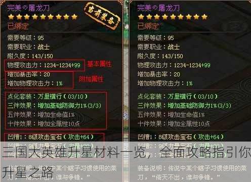 三国大英雄升星材料一览，全面攻略指引你升星之路