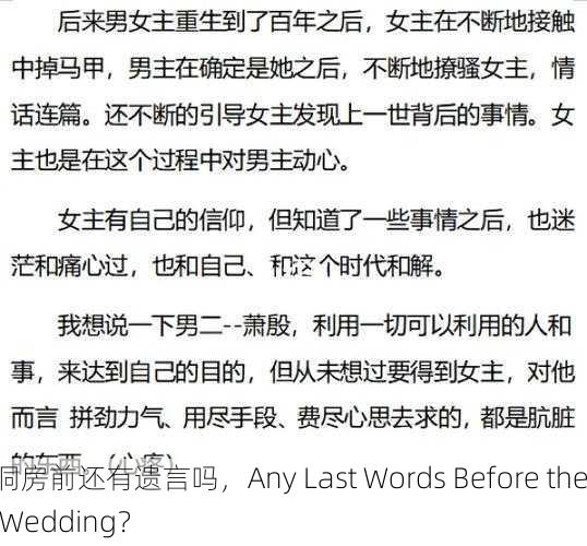 洞房前还有遗言吗，Any Last Words Before the Wedding？