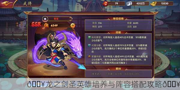 🔥龙之剑圣英雄培养与阵容搭配攻略🔥