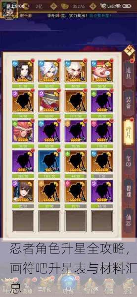 忍者角色升星全攻略，画符吧升星表与材料汇总