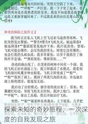 探索未知的奇妙旅程，一次深度的自我发现之旅