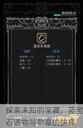 探索未知的宝藏，蓝宝石遗物与勋章的抉择