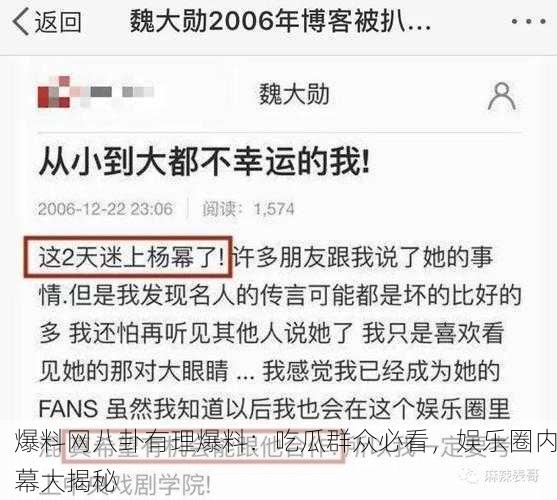 爆料网八卦有理爆料：吃瓜群众必看，娱乐圈内幕大揭秘