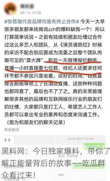 黑料网：今日独家爆料，带你了解正能量背后的故事——吃瓜群众看过来！