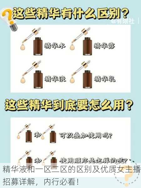 精华液和一区二区的区别及优质女主播招募详解，内行必看！