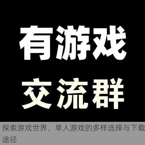 探索游戏世界，单人游戏的多样选择与下载途径