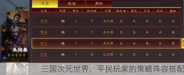 三国次元世界，平民玩家的策略阵容搭配