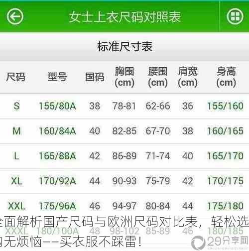 全面解析国产尺码与欧洲尺码对比表，轻松选购无烦恼——买衣服不踩雷！