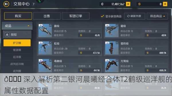 📈 深入解析第二银河晨曦经合体T2鹤级巡洋舰的属性数据配置
