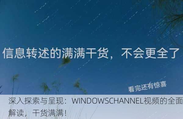 深入探索与呈现：WINDOWSCHANNEL视频的全面解读，干货满满！