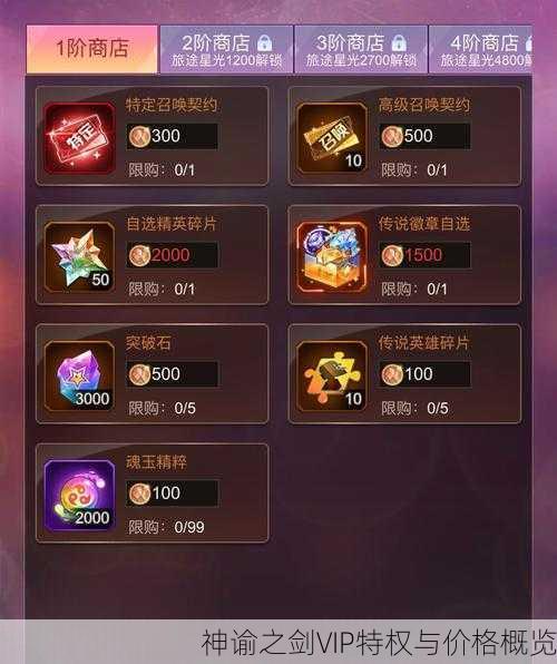 神谕之剑VIP特权与价格概览