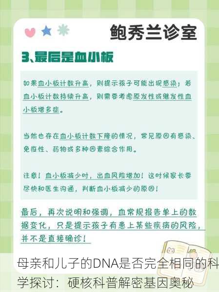 母亲和儿子的DNA是否完全相同的科学探讨：硬核科普解密基因奥秘