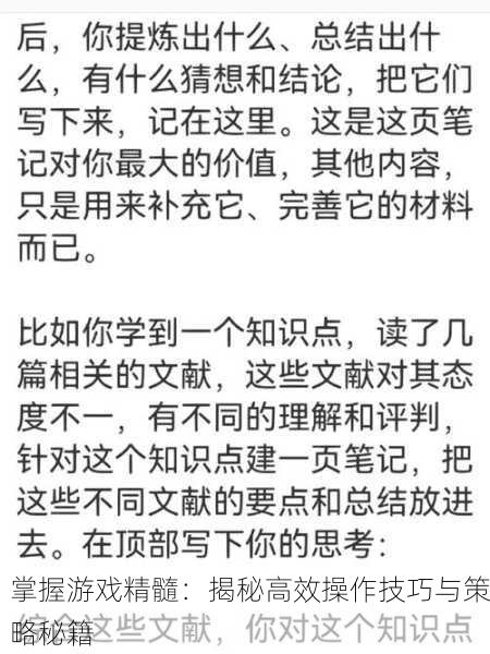 掌握游戏精髓：揭秘高效操作技巧与策略秘籍