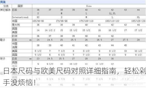 日本尺码与欧美尺码对照详细指南，轻松剁手没烦恼！