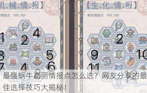 最强蜗牛高丽情报点怎么选？网友分享的最佳选择技巧大揭秘！