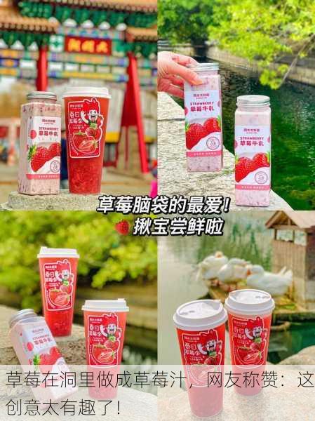 草莓在洞里做成草莓汁，网友称赞：这创意太有趣了！