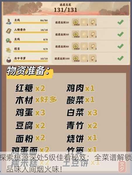 探索桃源深处5级佳肴秘笈：全菜谱解锁，品味人间烟火味！