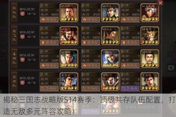 揭秘三国志战略版S14赛季：顶级共存队伍配置，打造无敌多元阵容攻略！