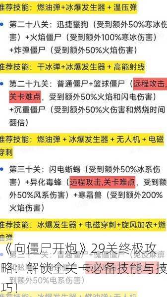《向僵尸开炮》29关终极攻略：解锁全关卡必备技能与技巧！