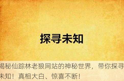 揭秘仙踪林老狼网站的神秘世界，带你探寻未知！真相大白、惊喜不断！