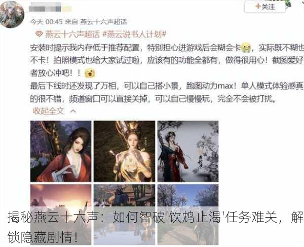 揭秘燕云十六声：如何智破'饮鸩止渴'任务难关，解锁隐藏剧情！