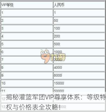 揭秘灌篮军团VIP尊享体系：等级特权与价格表全攻略！