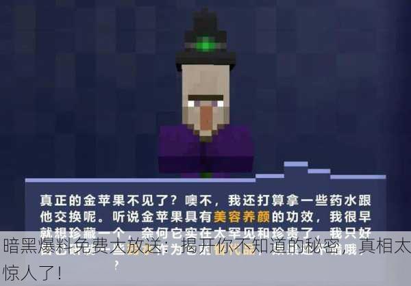 暗黑爆料免费大放送：揭开你不知道的秘密，真相太惊人了！