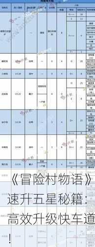 《冒险村物语》速升五星秘籍：高效升级快车道！